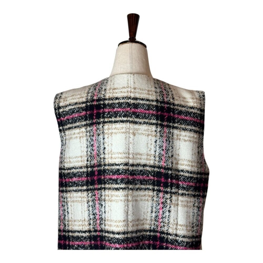 Thakoon Design Nation Vest Women Large Ivory Black Plaid Notch Lapel Open Long - Picture 5 of 13